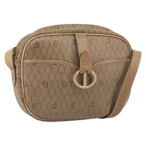 Authentic Christian Dior Honeycomb Canvas Shoulder Bag PVC Beige Gold